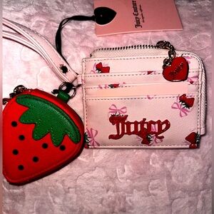 Juicy Couture pink bow wallet with strawberry charm bag